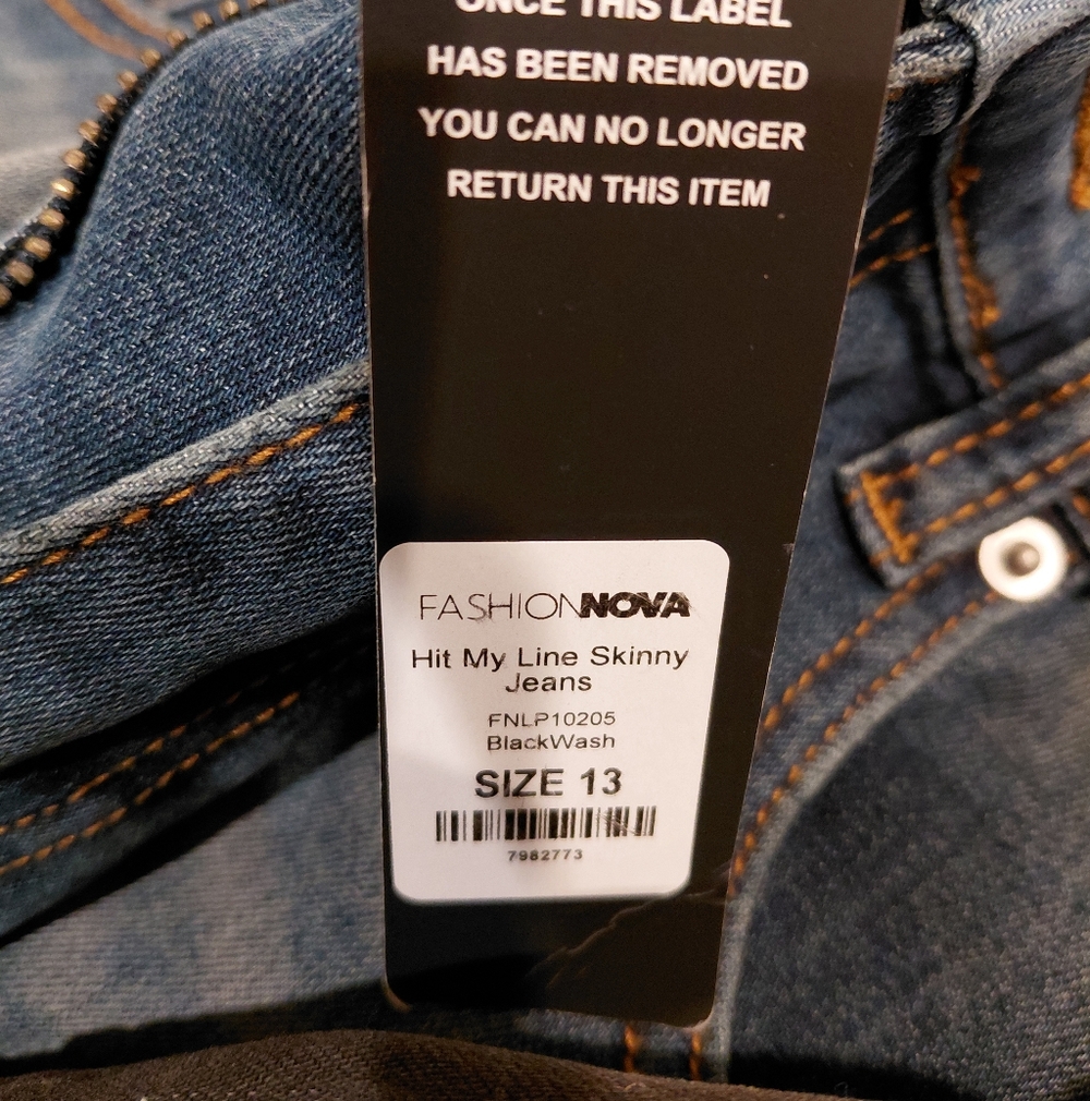 Fashion Nova Hit My Line High-Waist Two-Tone Skinny Jeans - Size 13 - Picture 3 of 4